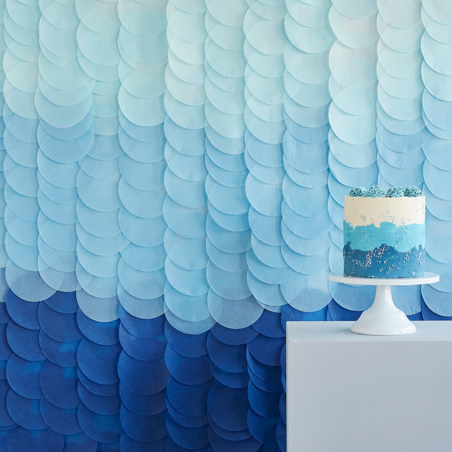 Blue Ombre Tissue Paper Disc Party Backdrop