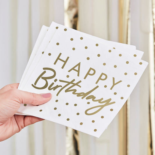 Gold Happy Birthday Paper Napkins