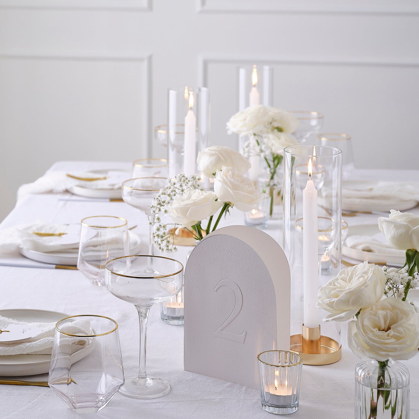 White Wedding Place Cards with Gold Tassels