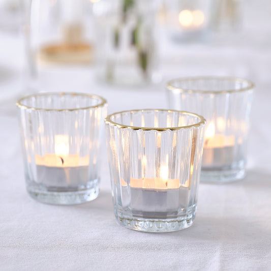 Glass Tea Light Candle Holders with Gold Trim