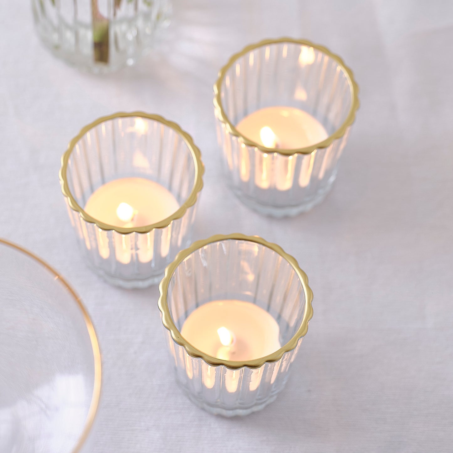 Glass Tea Light Candle Holders with Gold Trim