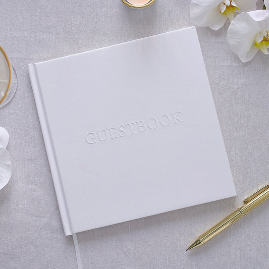 White Embossed Wedding Guest Book