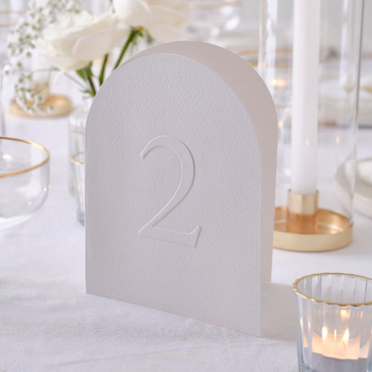 White Embossed Card Table Numbers