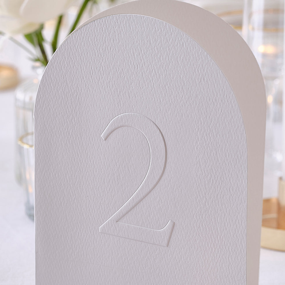 White Embossed Card Table Numbers – Ginger Ray