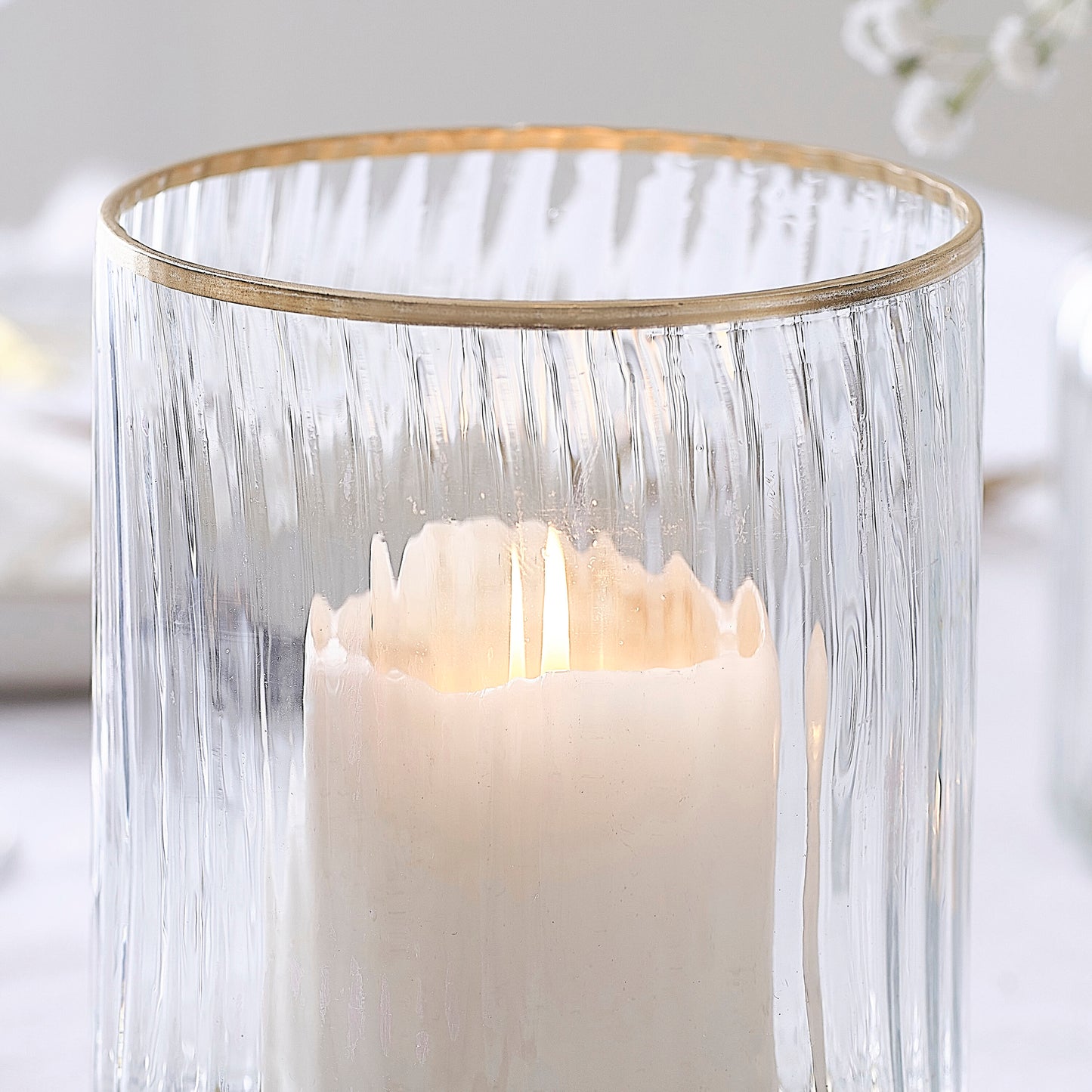 Ribbed Glass Hurricane Candle Holder