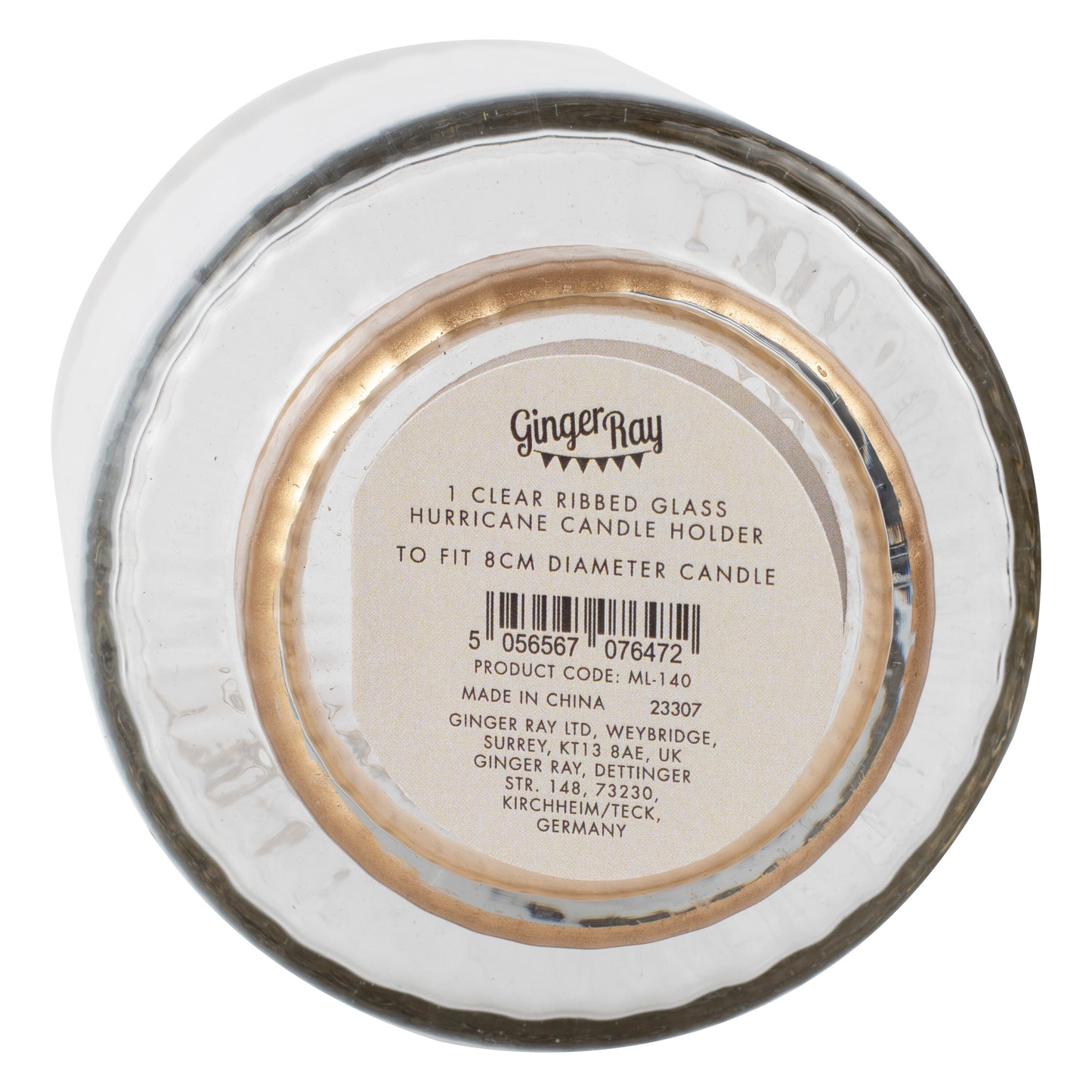 Ribbed Glass Hurricane Candle Holder