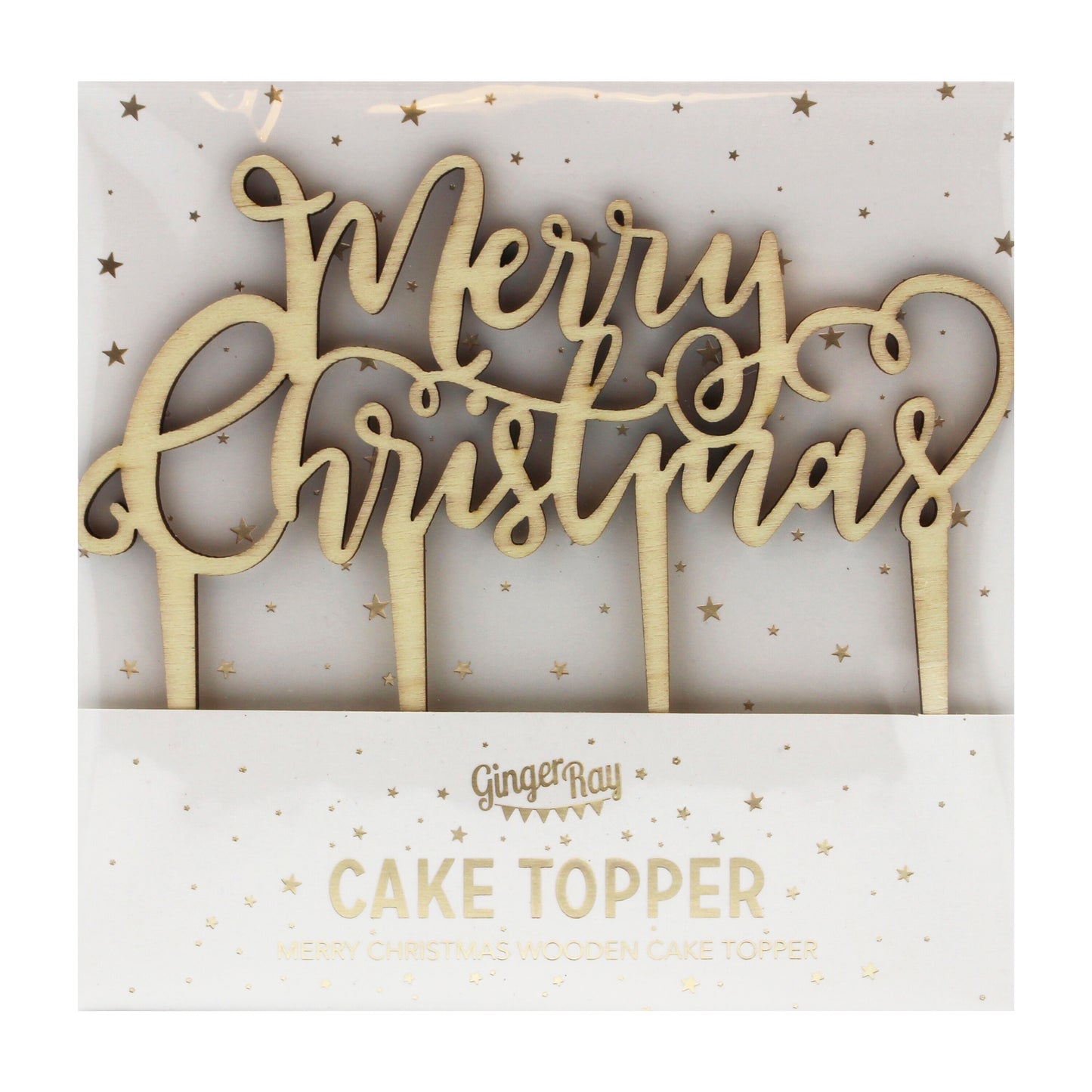 Festive Wooden Merry Christmas Cake Topper