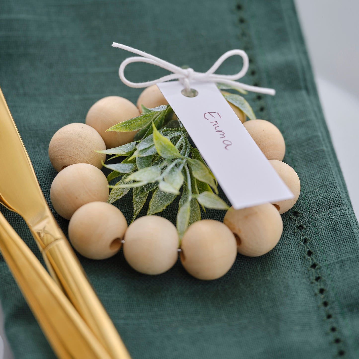 Wooden Place Card Holder with Foliage