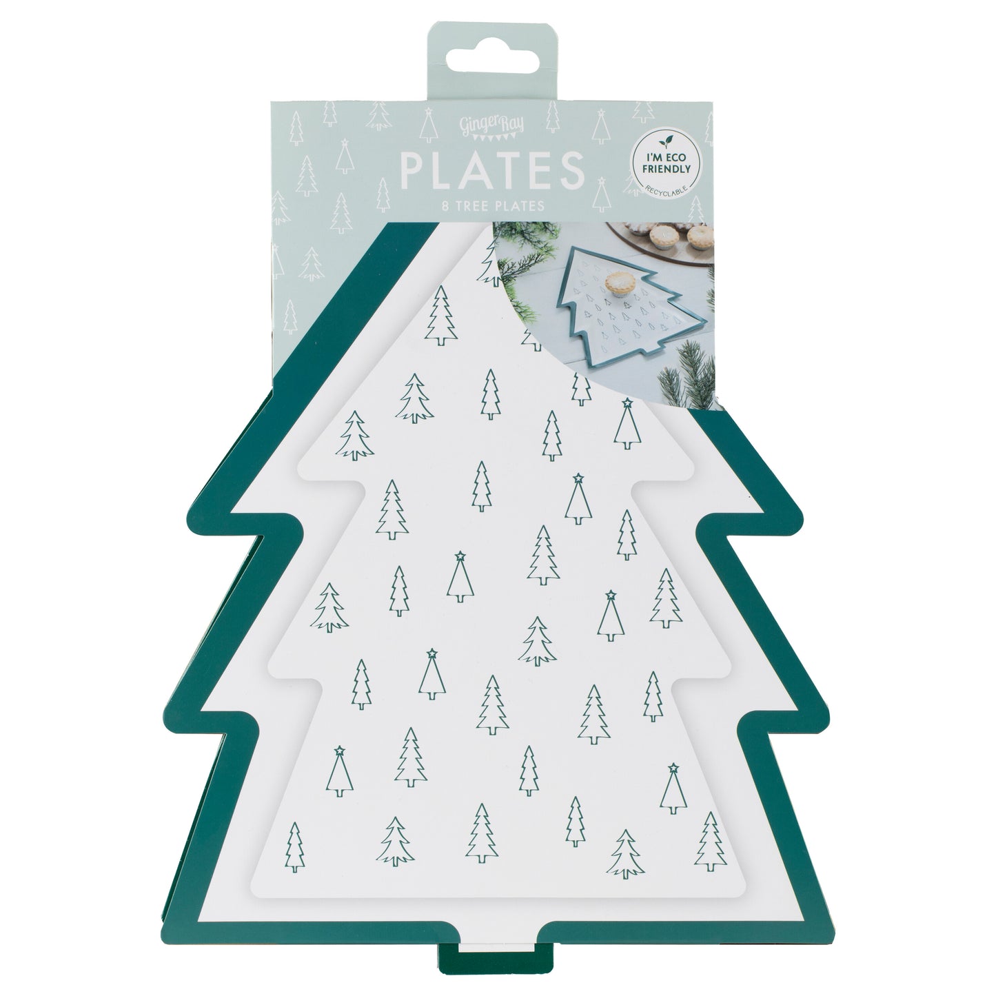 Green and White Tree Print Christmas Paper Plates