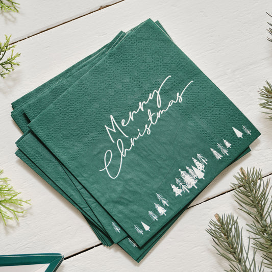 Green Merry Christmas Napkins
