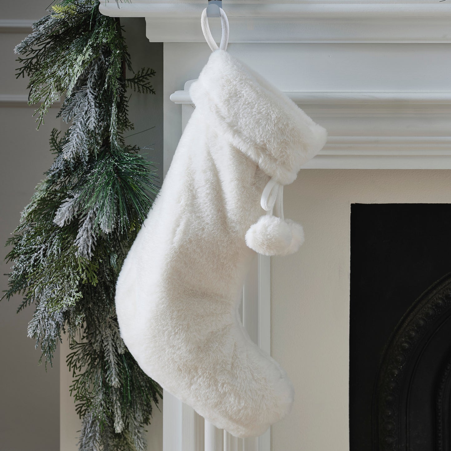 Cream Faux Fur Christmas Stocking