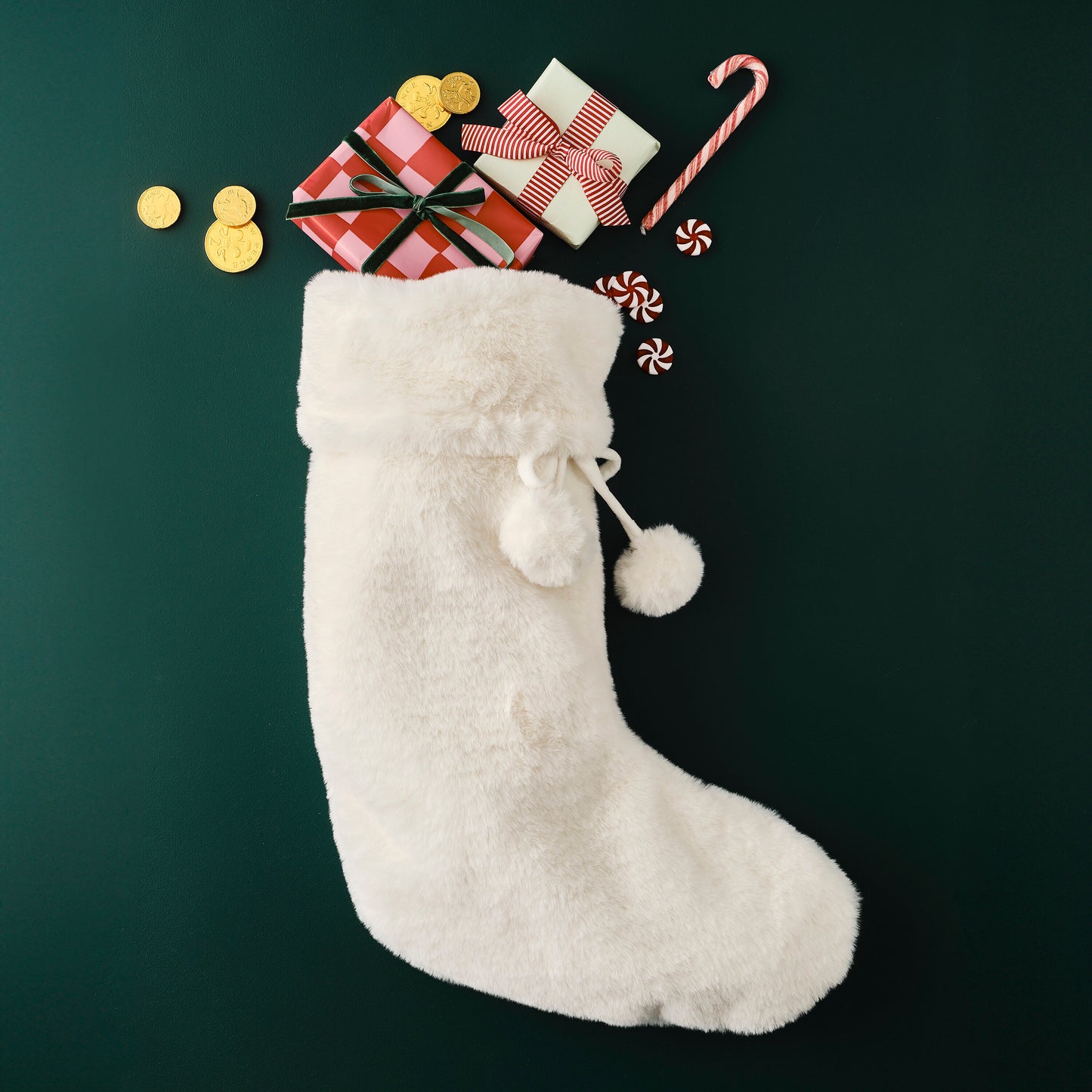 Cream Faux Fur Christmas Stocking