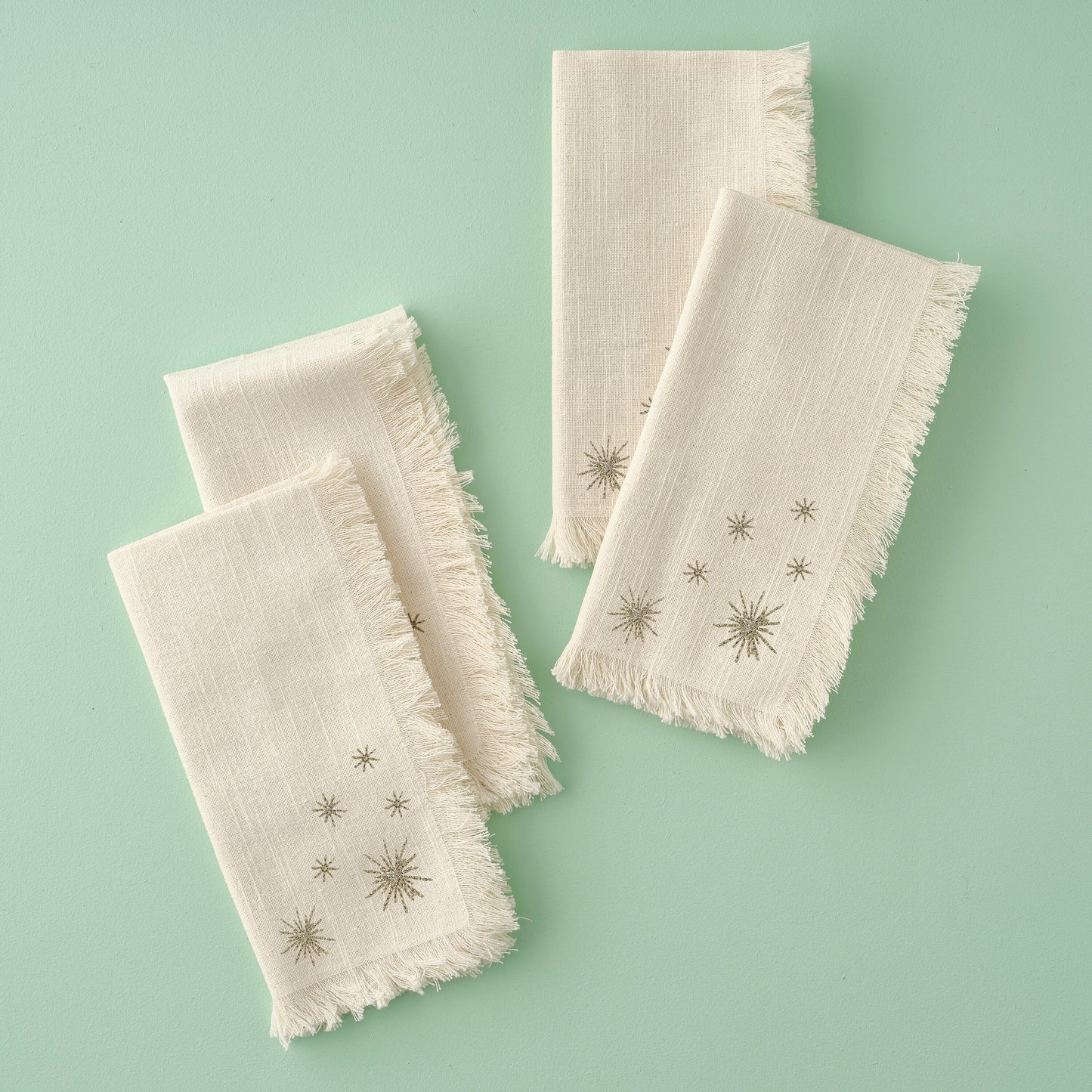 Cotton Christmas Napkins with Embroidered Gold Stars