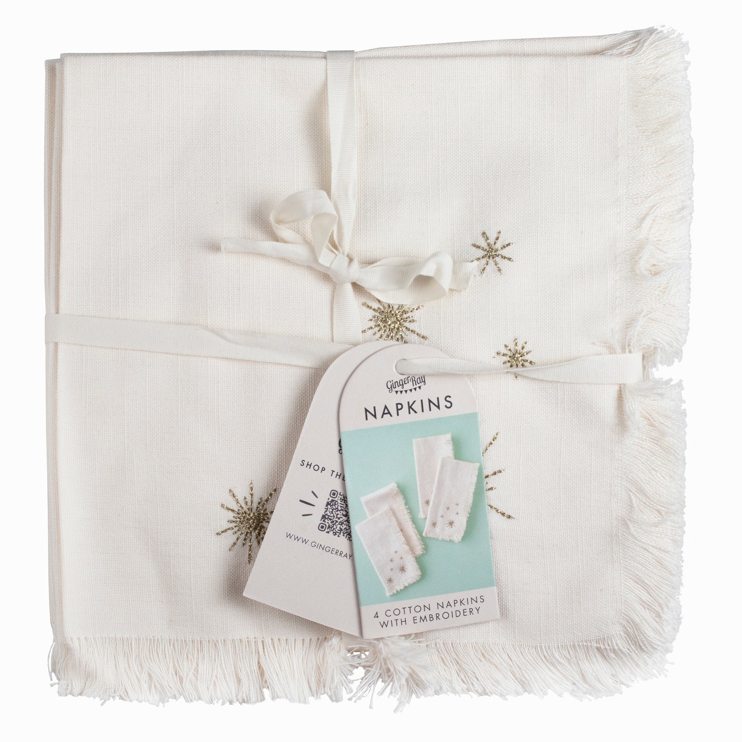 Cotton Christmas Napkins with Embroidered Gold Stars