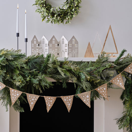 Festive Star Christmas Hessian Bunting - Vintage Noel
