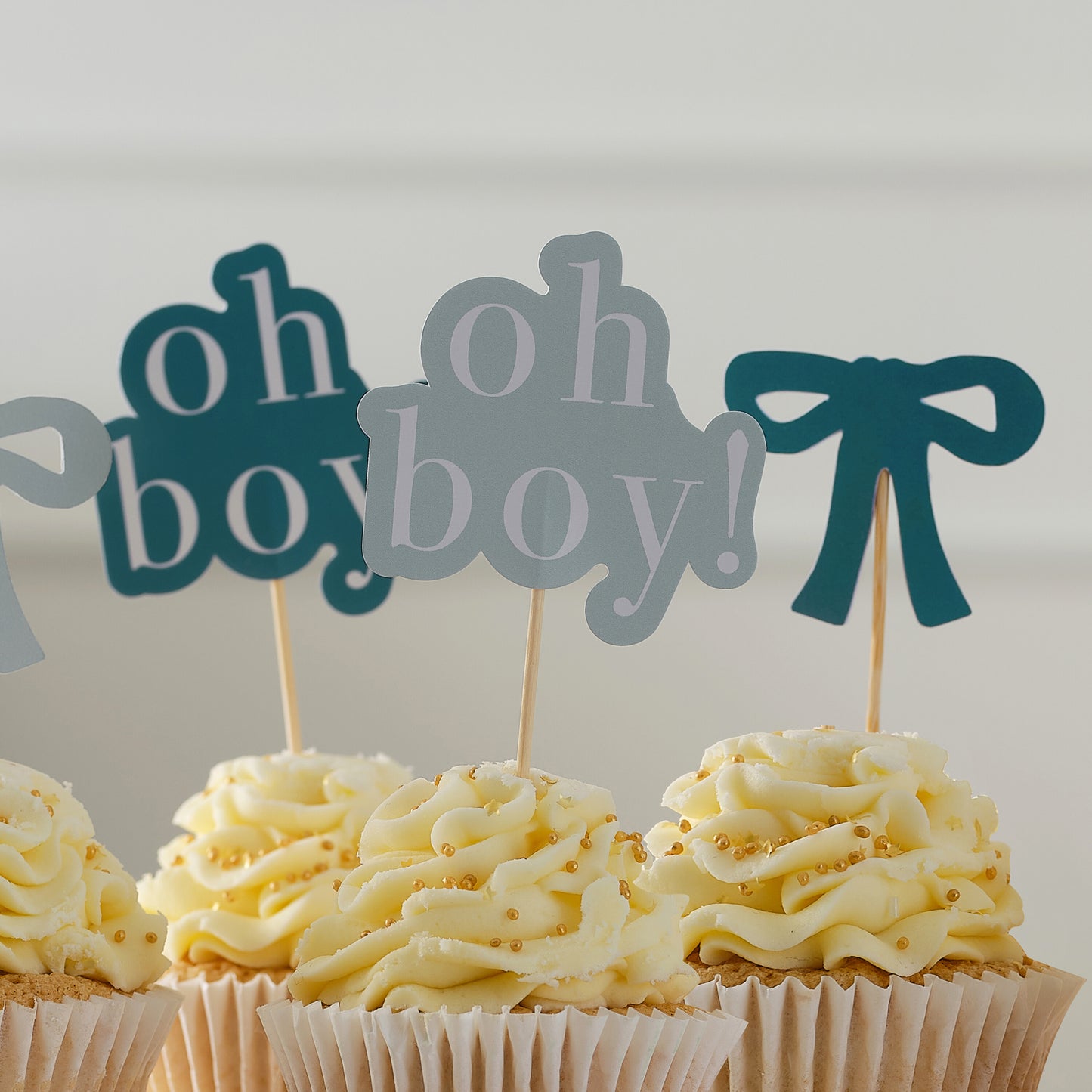 Blue Bows and 'Oh Boy!' Baby Shower Cupcake Toppers