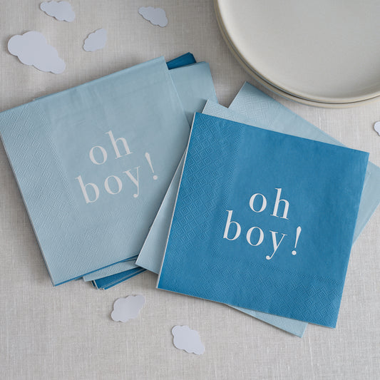Blue 'Oh Boy!' Baby Shower Paper Napkins