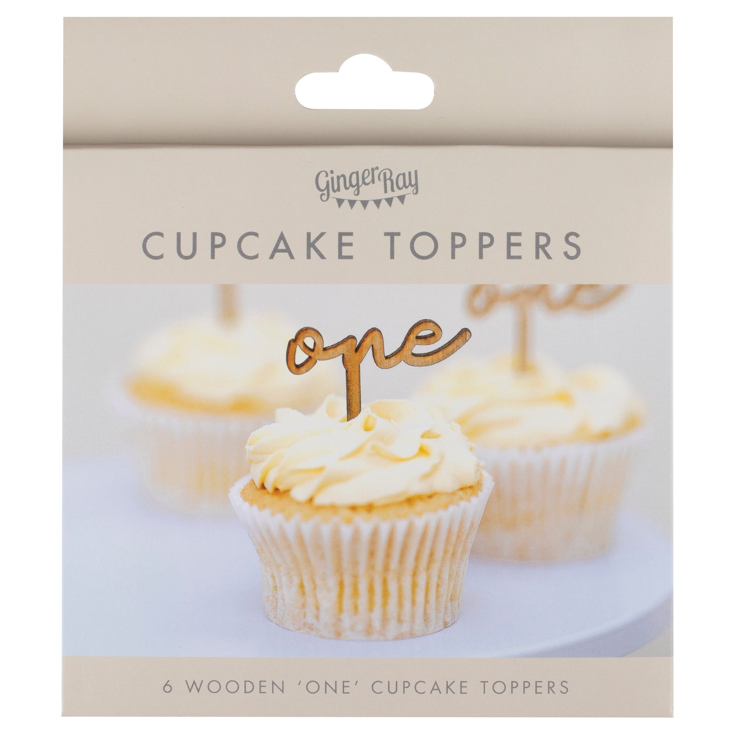 Wooden 'One' 1st Birthday Cupcake Toppers