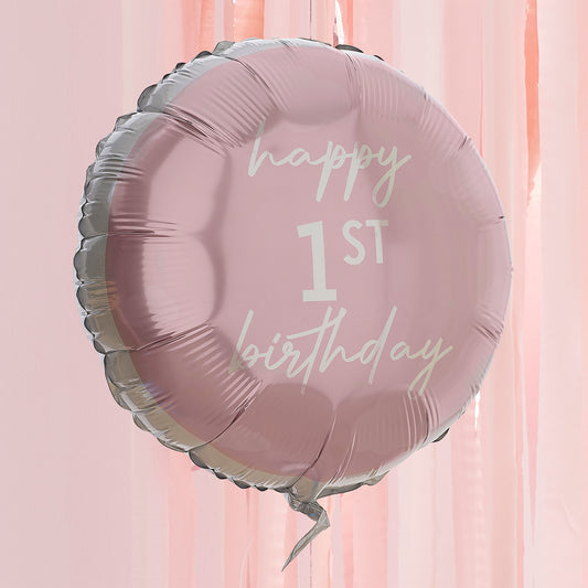 Pink Happy 1st Birthday Helium Balloon Delivered