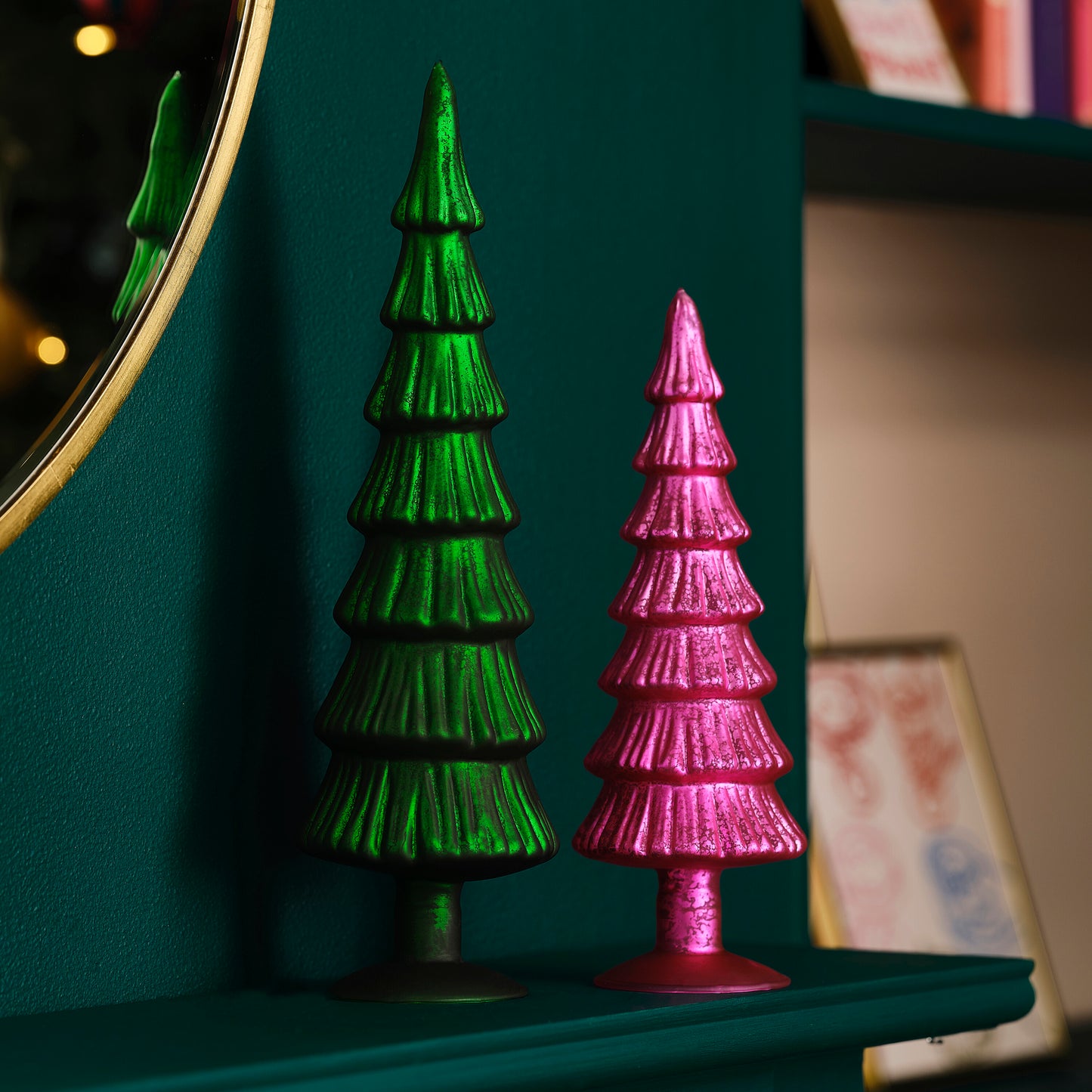 Pink and Green Glass Christmas Tree Decorations
