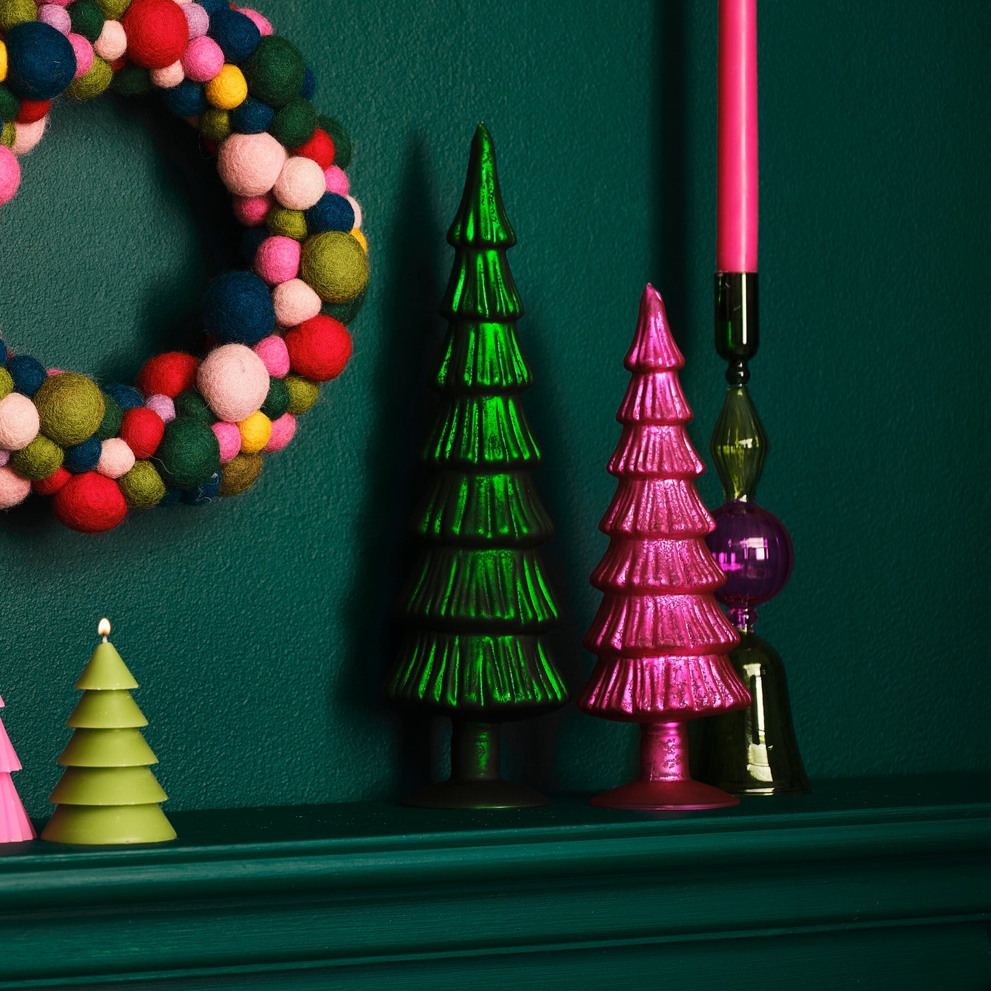 Pink and Green Glass Christmas Tree Decorations