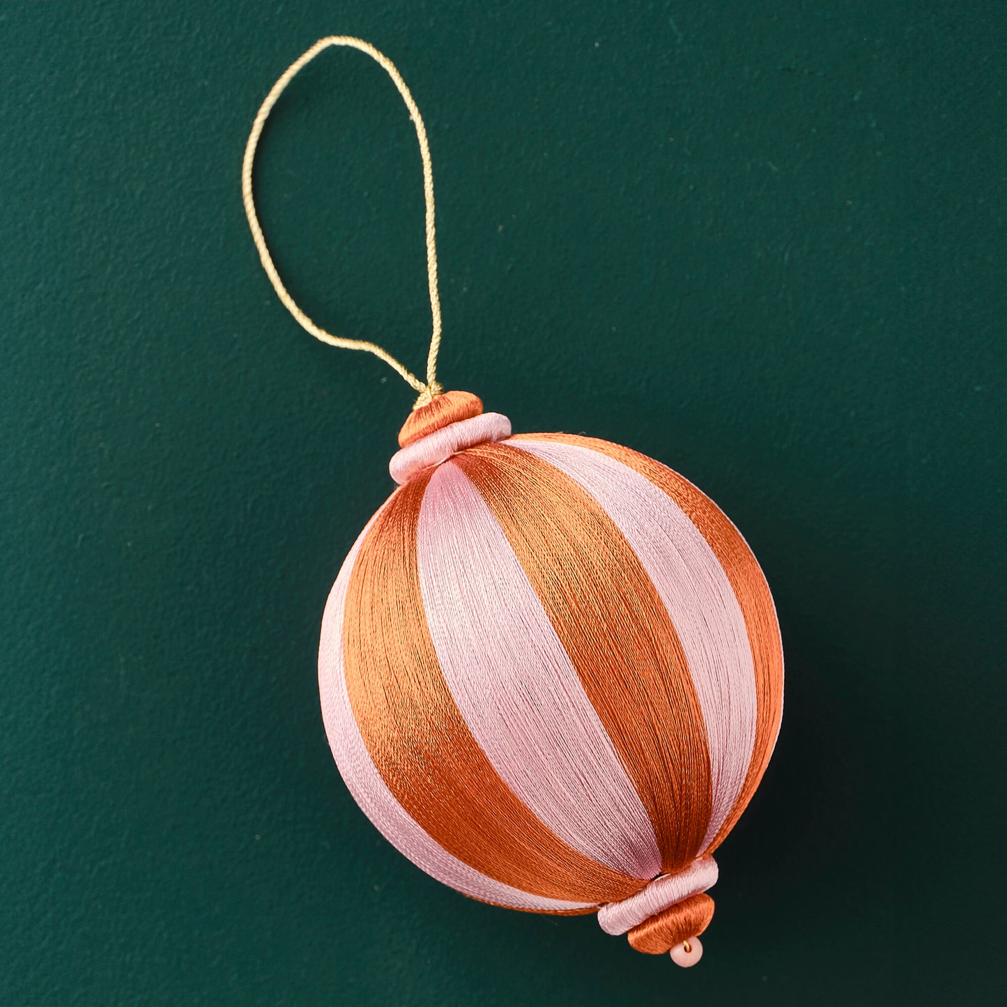 Pink and Orange Striped Satin Christmas Bauble