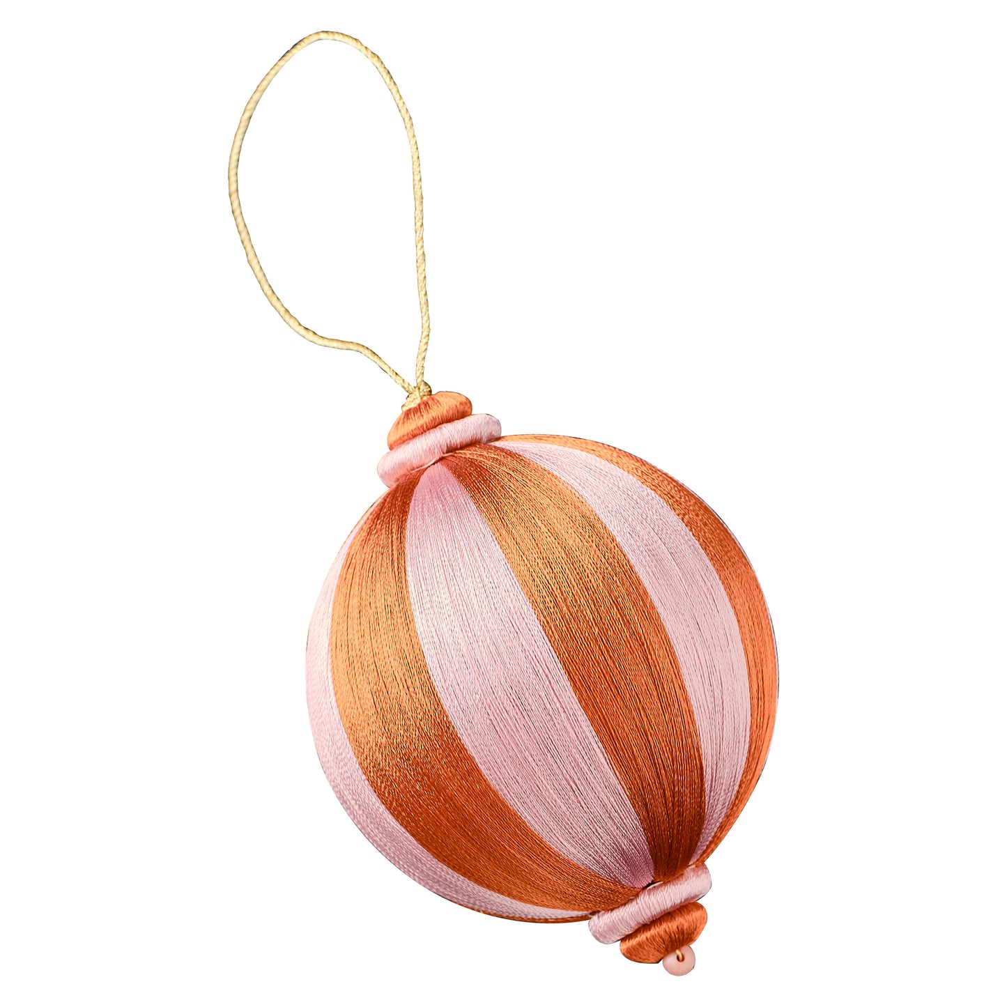 Pink and Orange Striped Satin Christmas Bauble