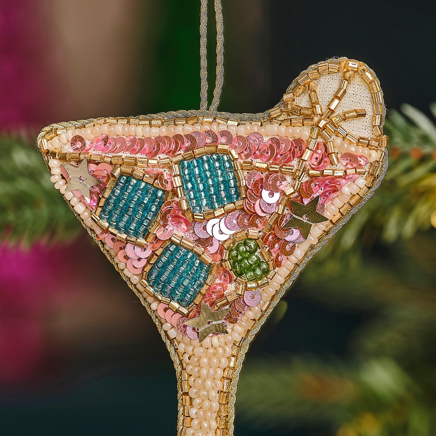 Embellished Pink Cocktail Christmas Tree Decoration