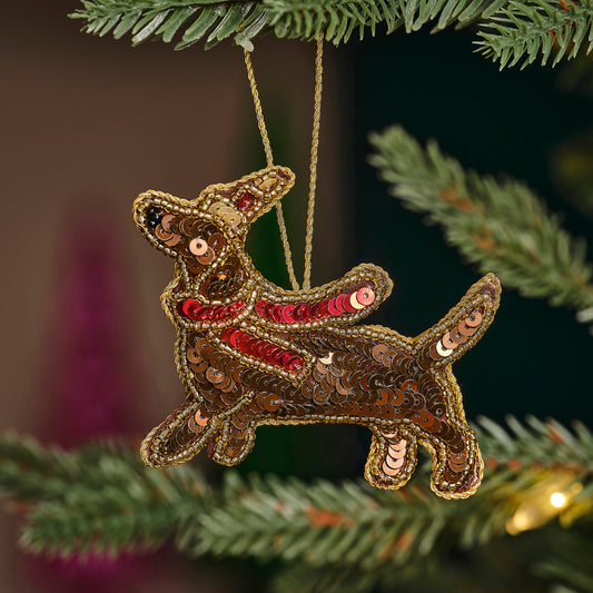 Embellished Sausage Dog Christmas Tree Decoration