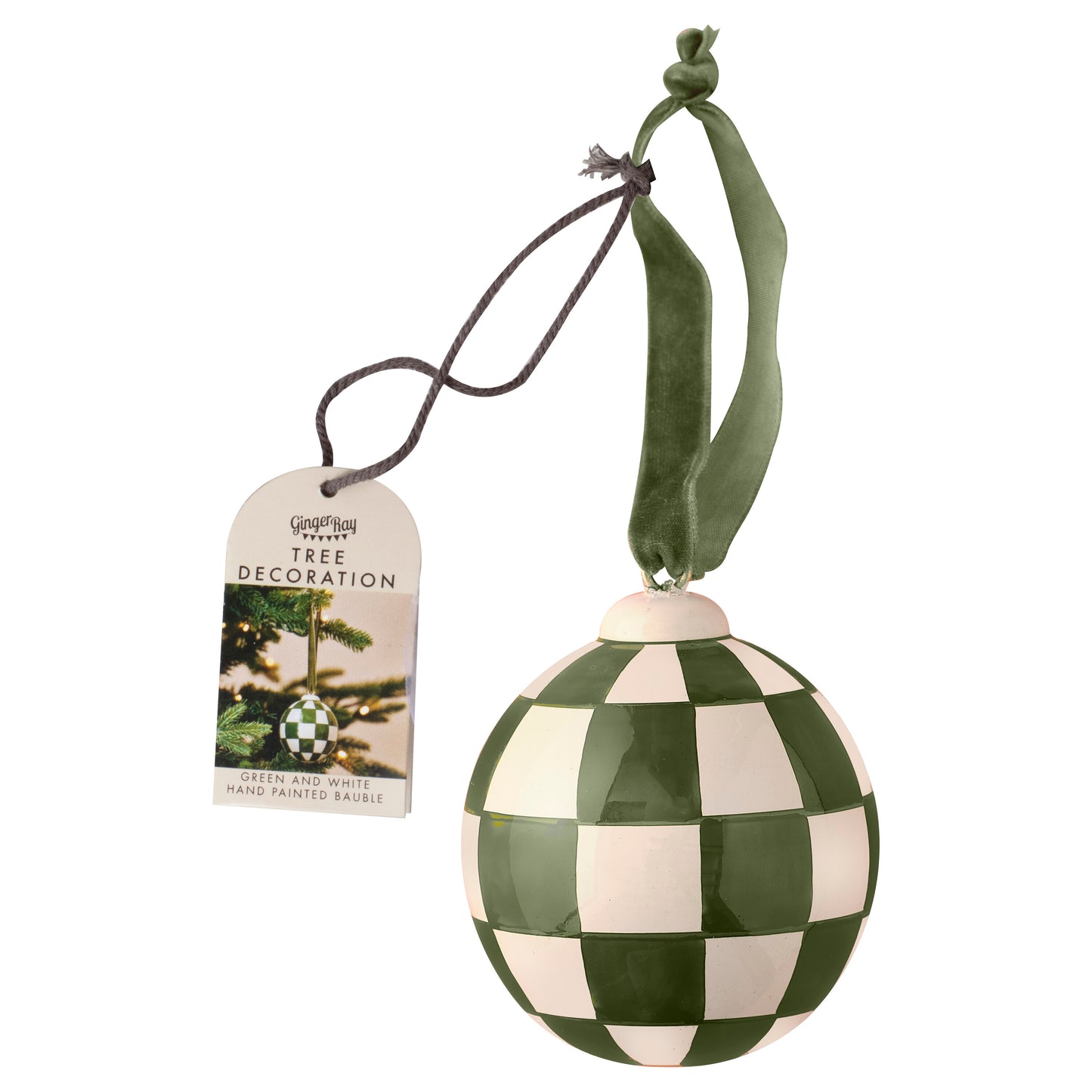 Green and White Hand Painted Christmas Bauble
