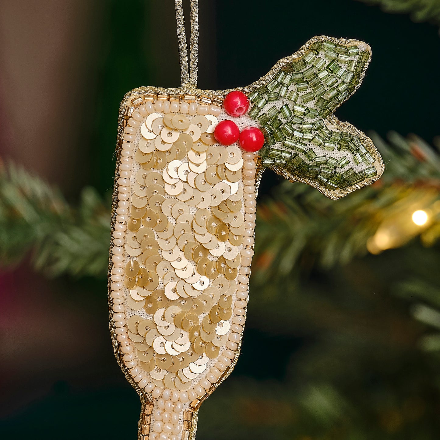 Embellished Gold Sparkling Wine Christmas Tree Decoration