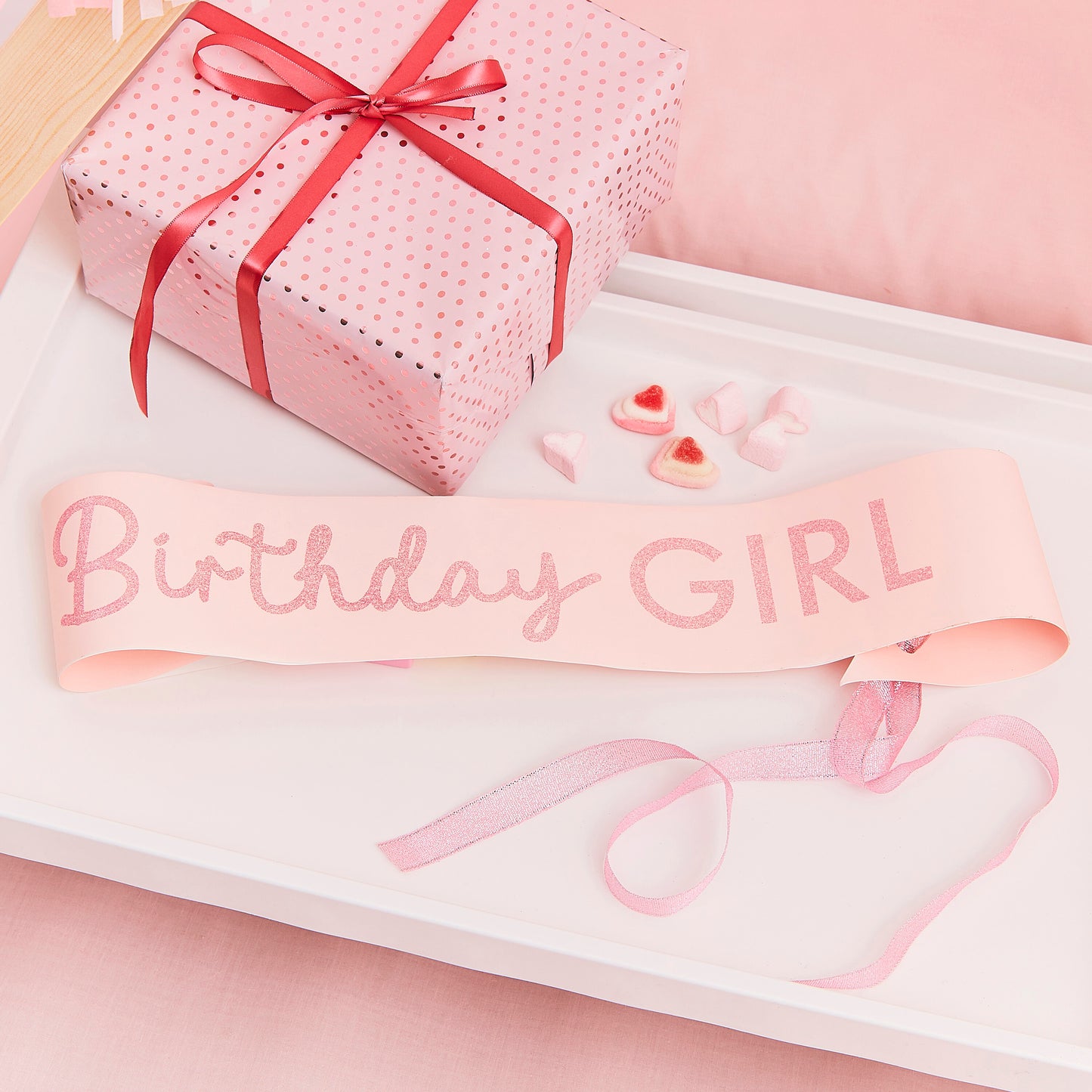 Pink Glitter Birthday Girl Sash