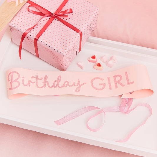 Pink Glitter Birthday Girl Sash