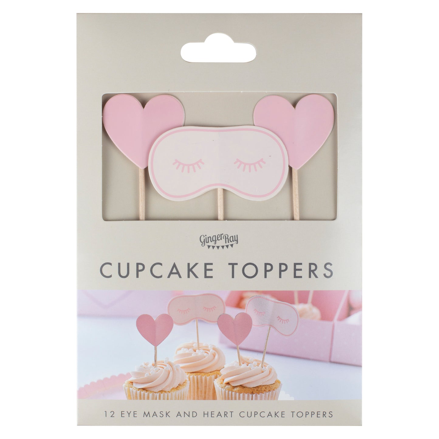 Pink Eye Mask & Heart Pamper Party Cupcake Toppers