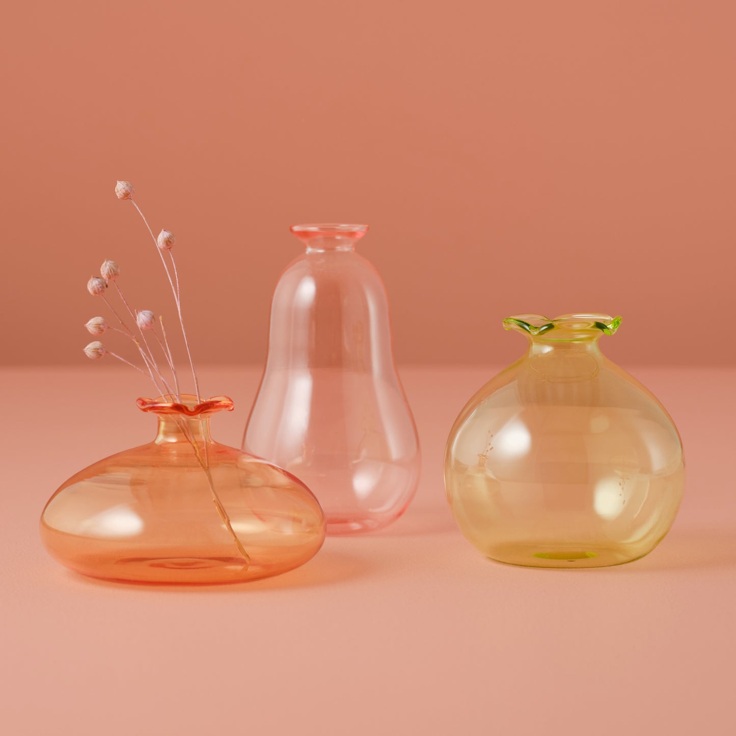 Pink, Orange and Green Bud Vases