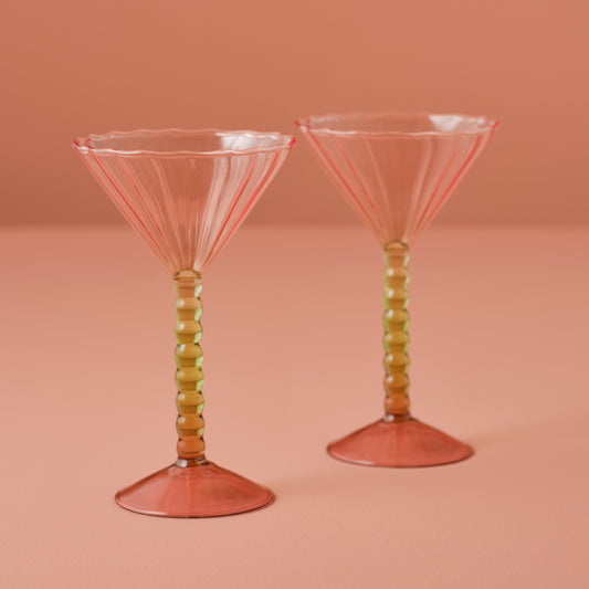 Pink and Green Coupe Cocktail Glasses