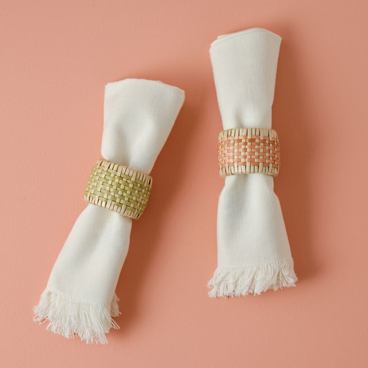 Orange and Green Rattan Napkin Rings