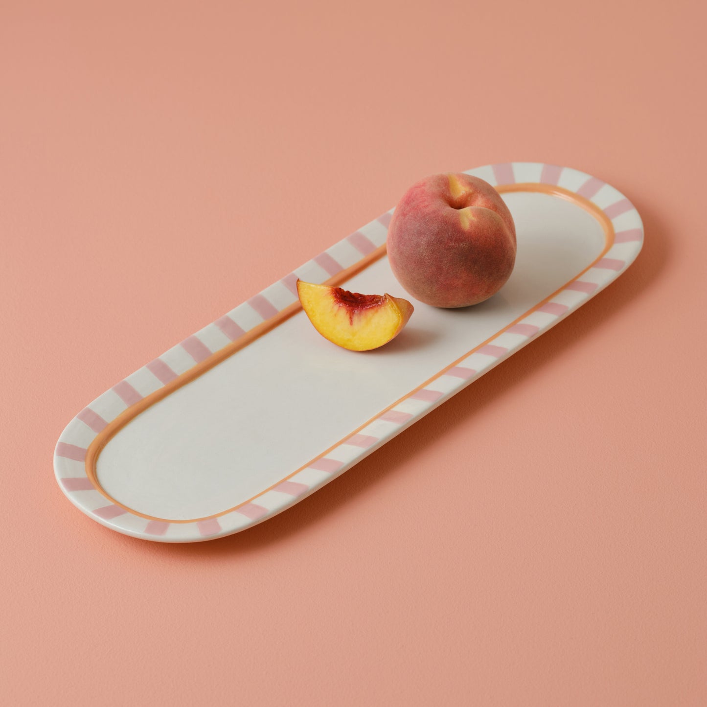 Pink and Orange Striped Ceramic Serving Dish