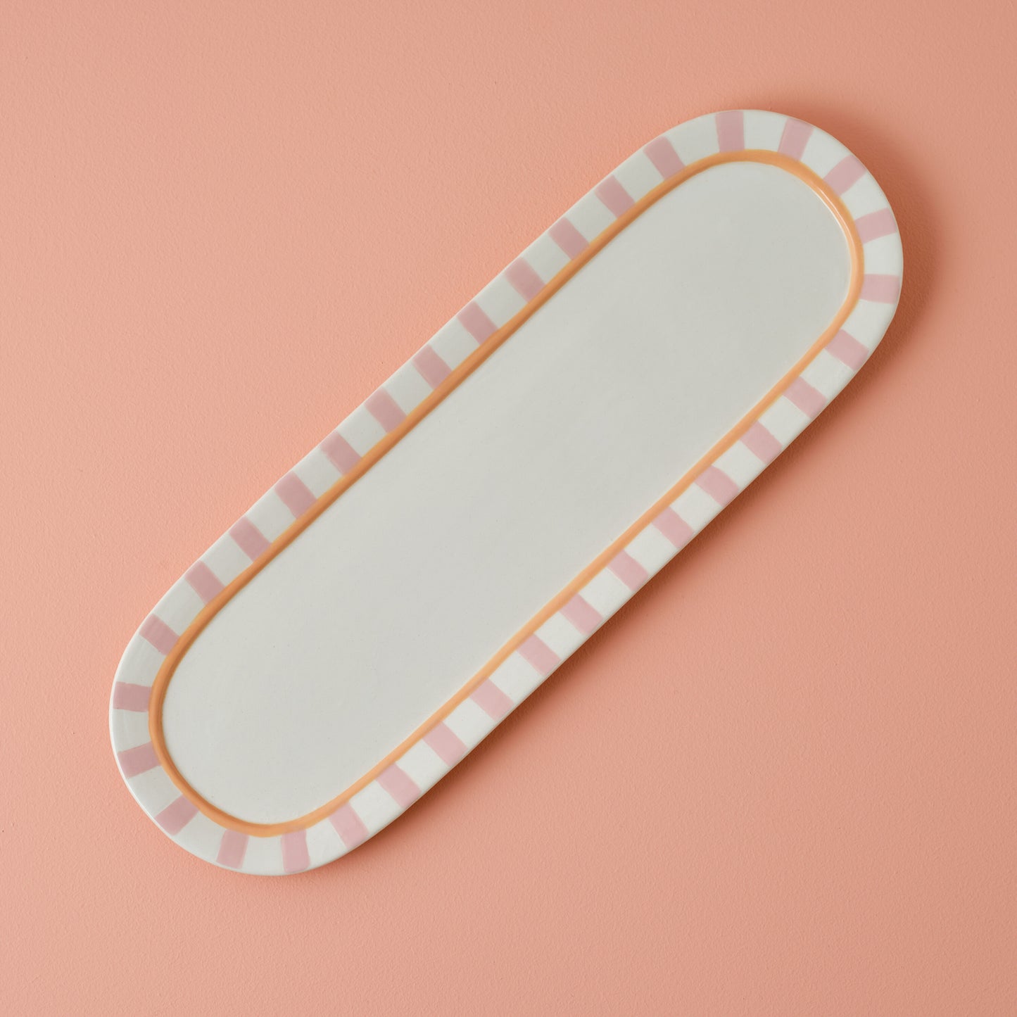 Pink and Orange Striped Ceramic Serving Dish