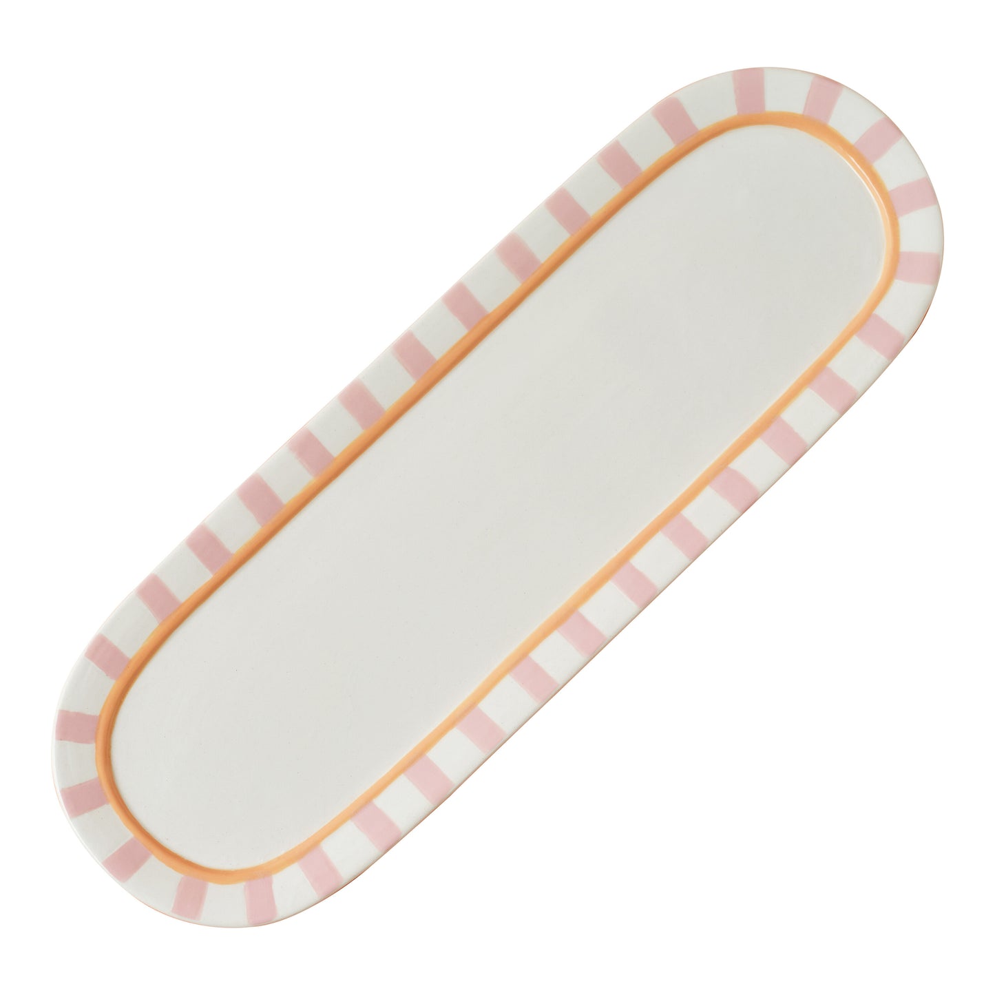 Pink and Orange Striped Ceramic Serving Dish