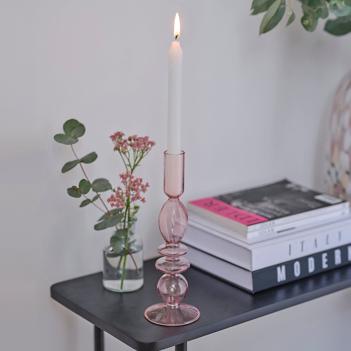 Pink Glass Candle Holder