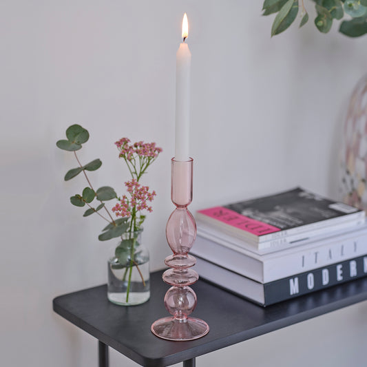 Pink Glass Candle Holder