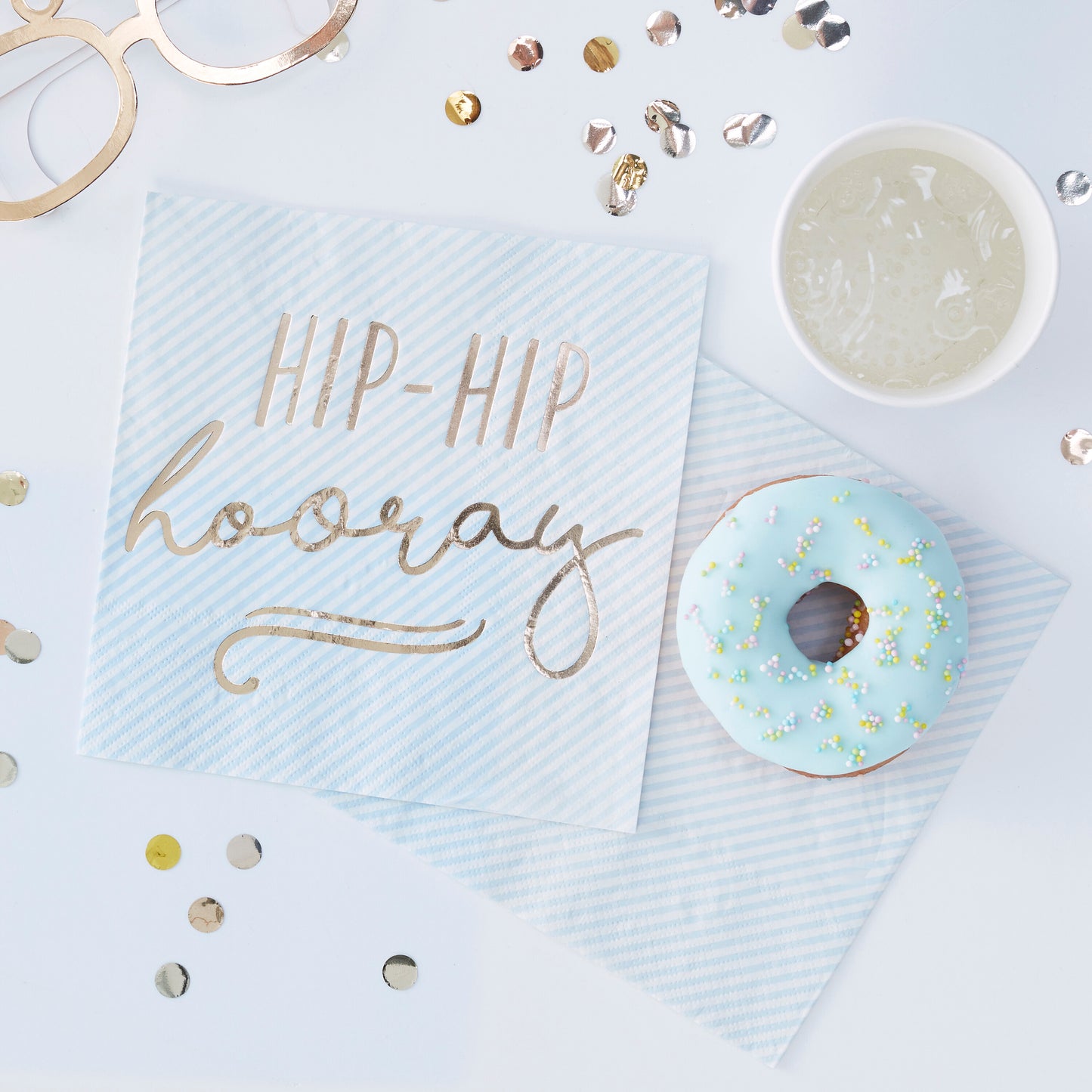 Gold Foiled Hip Hip Hooray Blue Paper Napkins