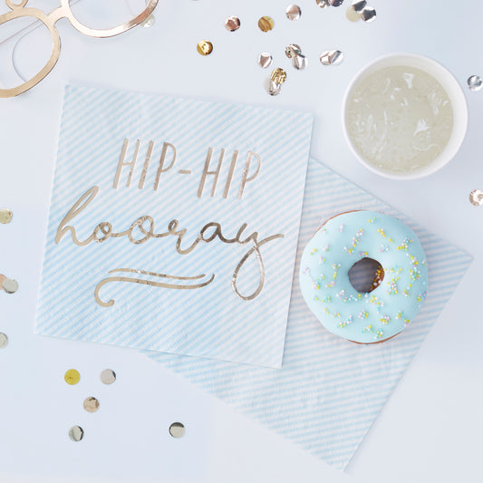 Gold Foiled Hip Hip Hooray Blue Paper Napkins