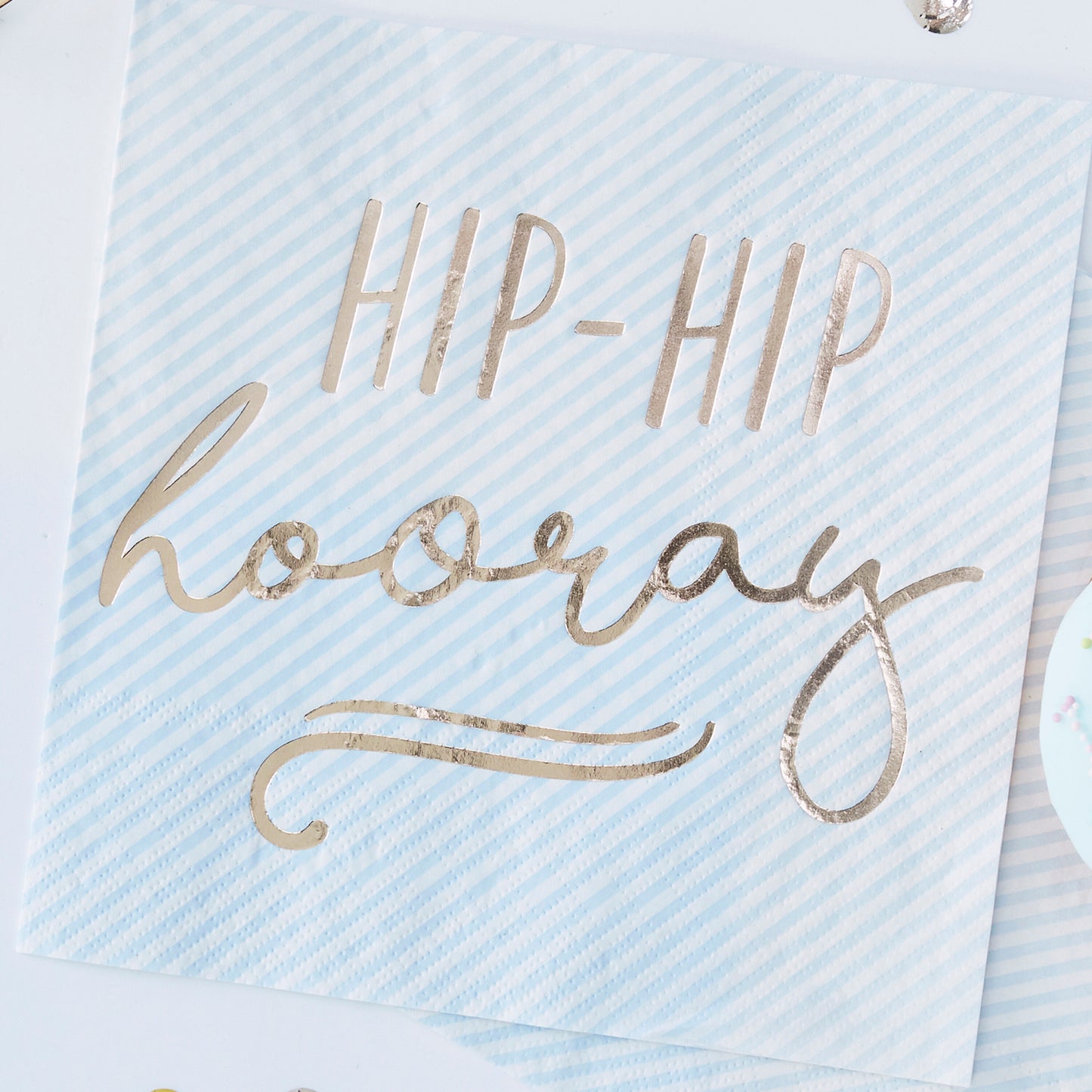 Gold Foiled Hip Hip Hooray Blue Paper Napkins