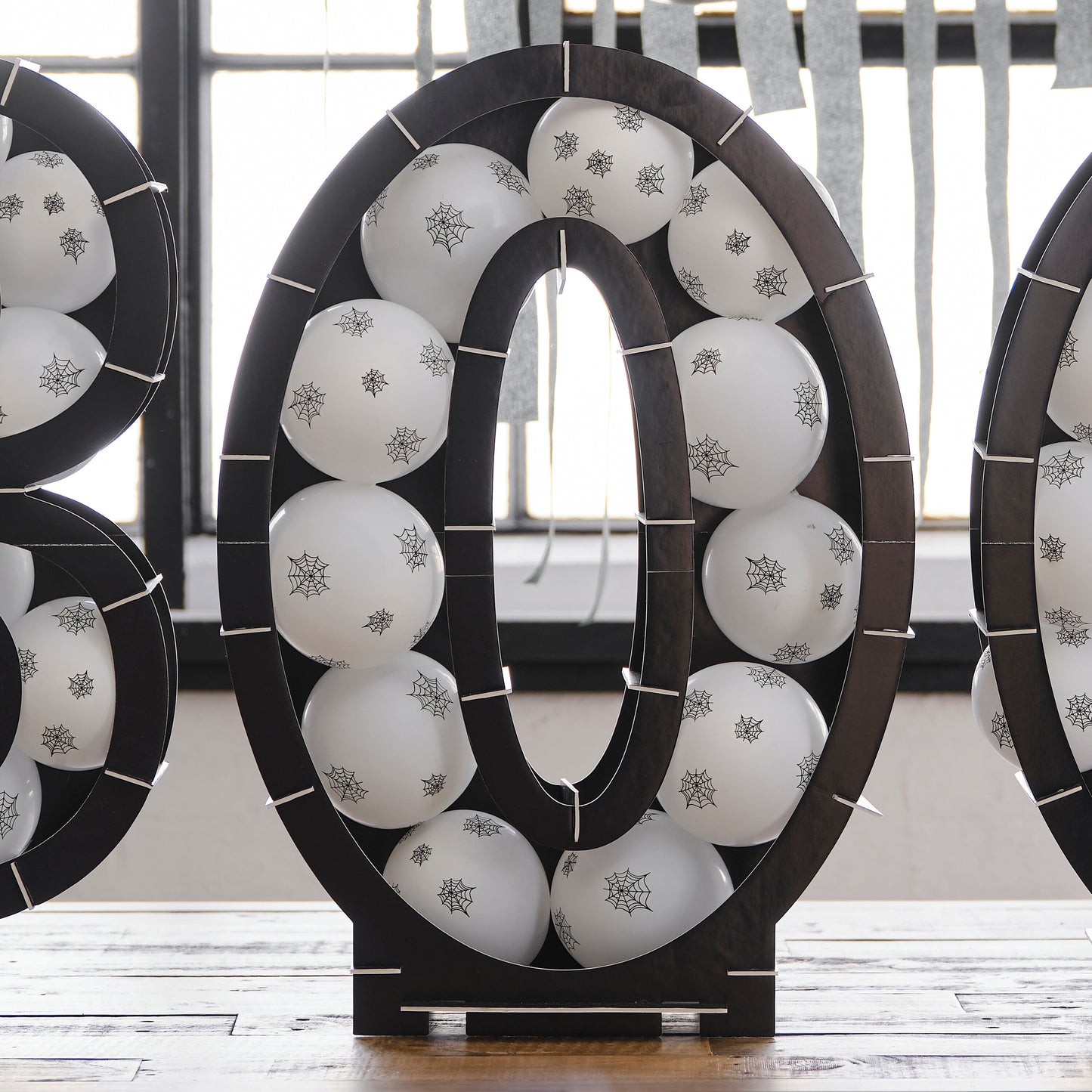 Black BOO Halloween Balloon Mosaic Stand Kit with Cobweb Balloons