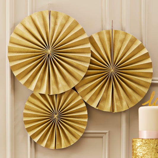 Gold Pinwheel Paper Fan Decorations