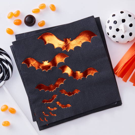 Orange Foiled Bat Design Paper Napkins