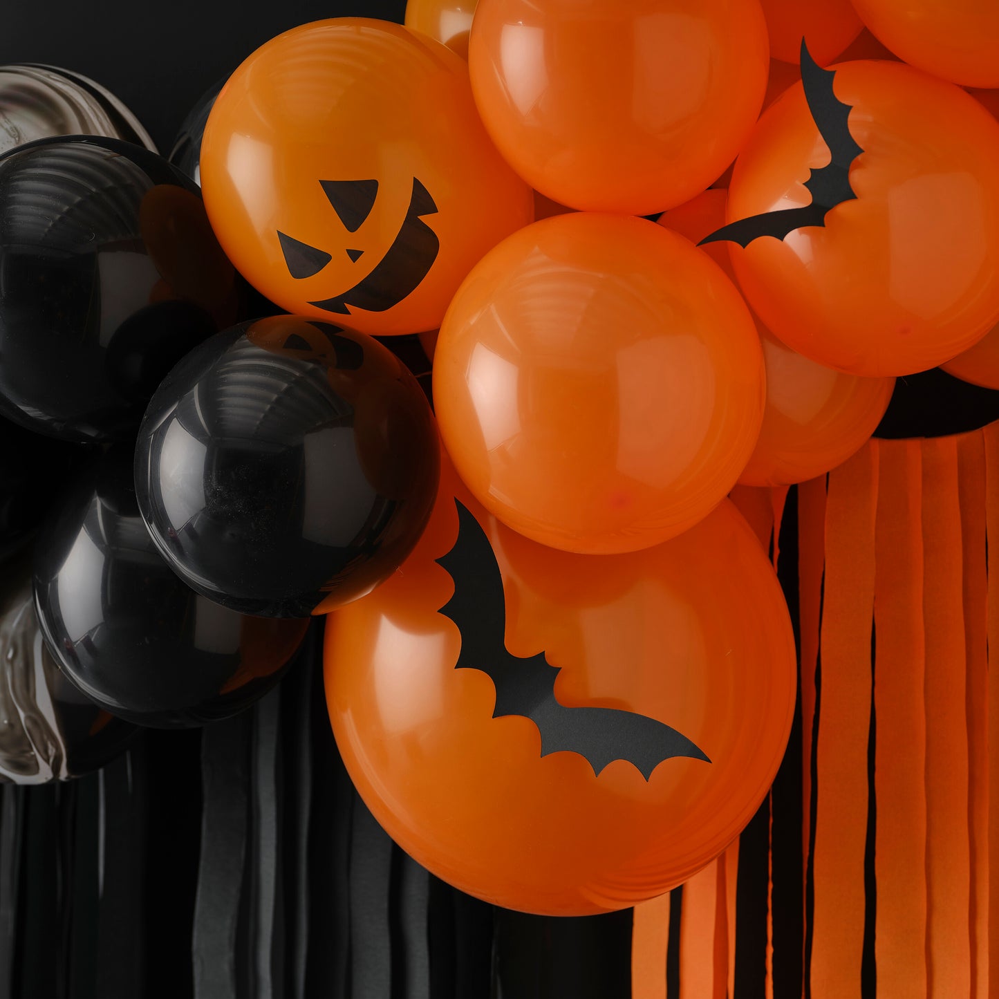 Halloween Balloon Arch Backdrop with Ghosts, Pumpkins, Bats & Streamers