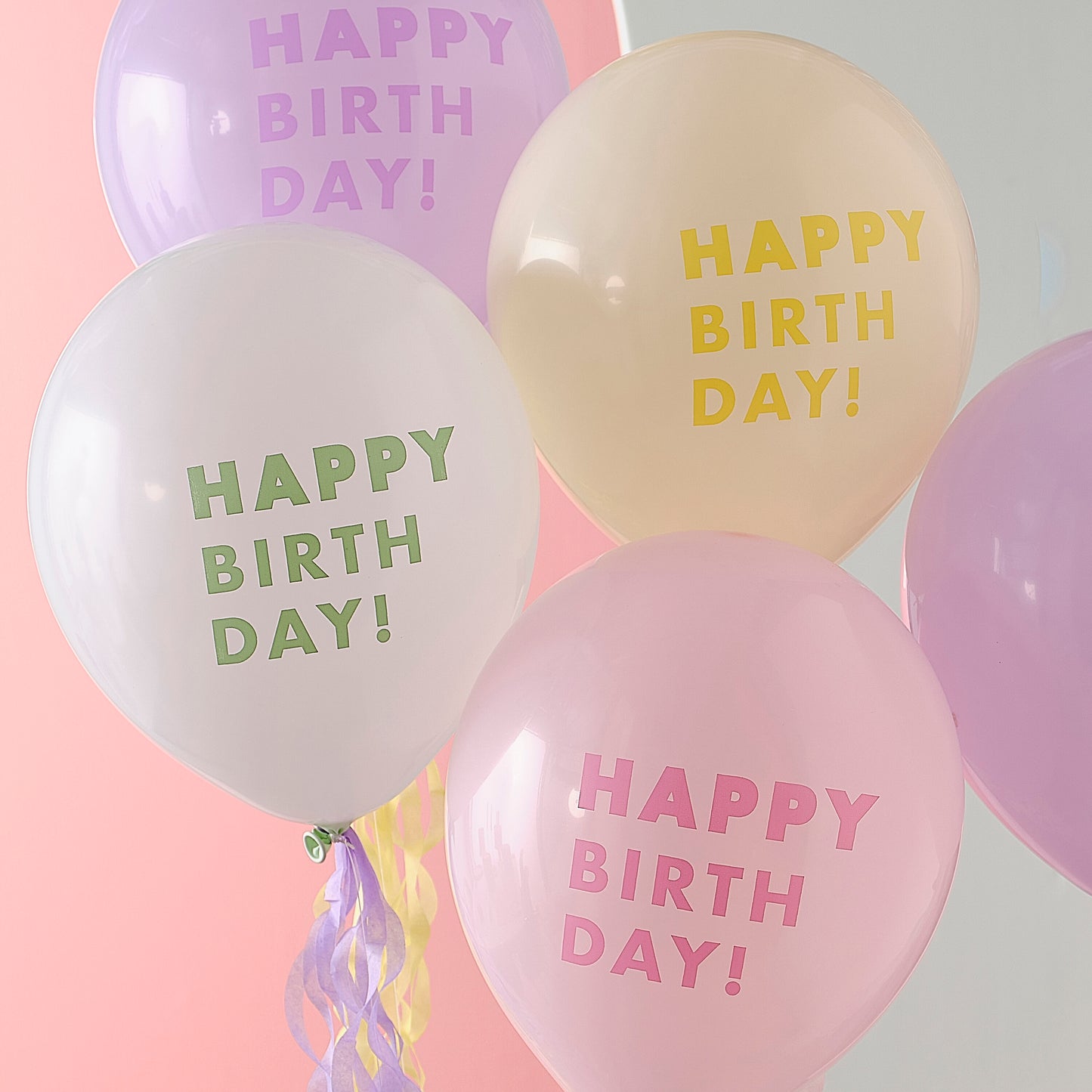 Pastel Happy Birthday Balloon Bundle with Tissue Paper Tails